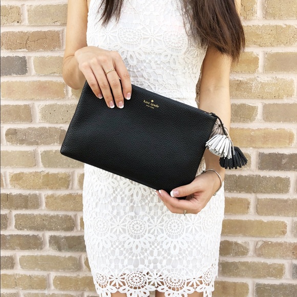 NWT Kate Spade ♠️ Black Clutch tassel Palmer - Picture 3 of 8